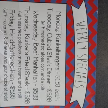 Kunkel's Drive In - Weekly specials - Fast Food Near Me - Connersville, Indiana Kunkel's Drive In - Weekly specials - Fast Food Near Me - Connersville, Indiana