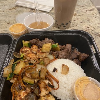 D Grill Boy - Steak and shrimp combo, miso soup, Lavender Milk tea boba - Asian Fusion Near Me - Upland, California D Grill Boy - Steak and shrimp combo, miso soup, Lavender Milk tea boba - Asian Fusion Near Me - Upland, California