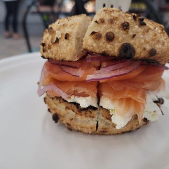 David's Bagels Valley Cottage - a salmon sandwich on a biscuit - Bagels Near Me - Valley Cottage, New York