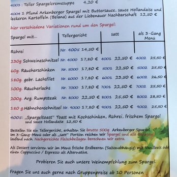 Zum Rohrbach - Die Spargelsaison Karte - German Near Me - Binnen, NI Zum Rohrbach - Die Spargelsaison Karte - German Near Me - Binnen, NI