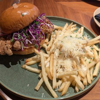 Saint & Second - Crispy chicken sandwich with truffle fries - New American Near Me - Long Beach, California