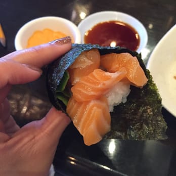 Sushi Pop - Salmon hand roll! You have to try it with spicy mayo & soy sauce! - Japanese Near Me - Fullerton, California Sushi Pop - Salmon hand roll! You have to try it with spicy mayo & soy sauce! - Japanese Near Me - Fullerton, California