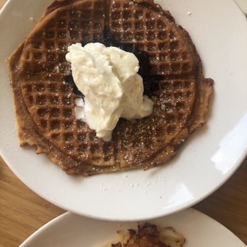 Early Bird - I cant remember which waffle this was but it had berries and cream on it and it was thin and crispy so good you dont even need syrup!!! - New American Near Me - Fullerton, California