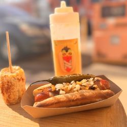 Mr Hot Bunz - Famous Bacon Wrapped Hot Dog with signature piñabero sauce and street corn