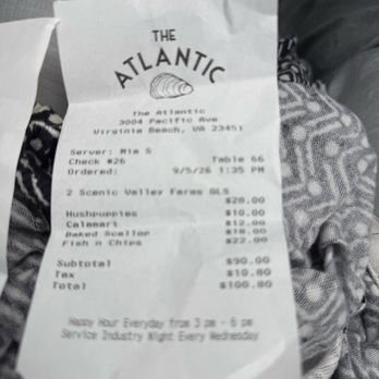 The Atlantic - Our bill - Seafood Near Me - Virginia Beach, Virginia The Atlantic - Our bill - Seafood Near Me - Virginia Beach, Virginia