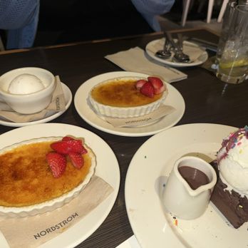 Ruscello at Nordstrom - Dessert: creme brûlée, brownie with ice cream, and lychee sorbet - Mediterranean Near Me - Honolulu, Hawaii Ruscello at Nordstrom - Dessert: creme brûlée, brownie with ice cream, and lychee sorbet - Mediterranean Near Me - Honolulu, Hawaii