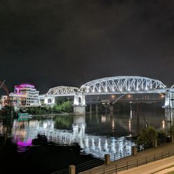 John Seigenthaler Pedestrian Bridge - The John Seigenthaler Pedestrian Bridge at night.