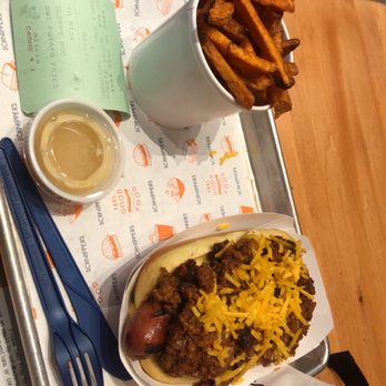 Schnipper's - Green Chili Cheese Dog Sweet Potato Fries - American Near Me - New York, New York Schnipper's - Green Chili Cheese Dog Sweet Potato Fries - American Near Me - New York, New York