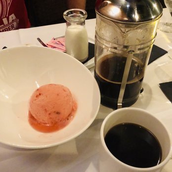 Vangeli's Bistro - Coffee in French press and raspberry sorbet - New American Near Me - Seneca, South Carolina Vangeli's Bistro - Coffee in French press and raspberry sorbet - New American Near Me - Seneca, South Carolina