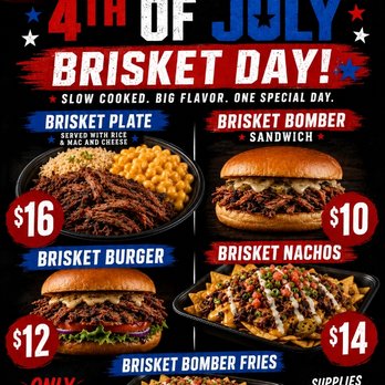 In A Bite - Brisket Day special menu for 4th of July! Availability is limited so stop by 5566 N Foster Rd today before it's gone! - Food Trucks Near Me - San Antonio, Texas In A Bite - Brisket Day special menu for 4th of July! Availability is limited so stop by 5566 N Foster Rd today before it's gone! - Food Trucks Near Me - San Antonio, Texas