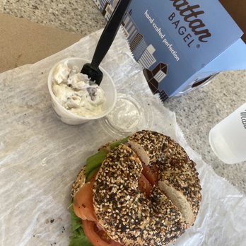 Manhattan Bagel - Sandwich and amazing side of potato salad - Bagels Near Me - Coral Springs, Florida Manhattan Bagel - Sandwich and amazing side of potato salad - Bagels Near Me - Coral Springs, Florida