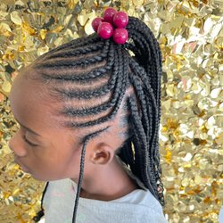 BXJ Braid Salon + Academy - Kids Medium Feed-In Braids, 1/2 Up 1/2 Down,  w/ Box Braids