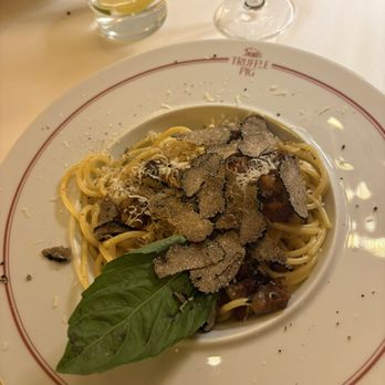 Truffle Pig - Carbonara with Spaghettoni instead of Mezze Maniche + shaved Black Summer Truffle - Wine Bars Near Me - Oshkosh, Wisconsin