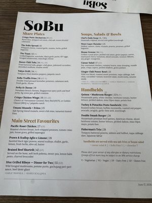 Menu photo 1 SoBu Social Burnaby, BC