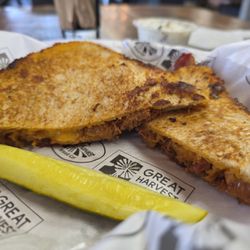 Great Harvest Bread - Smokehouse grilled cheese! Scorching hot burning my tongue in the best way. Super good. Get one and eat it. Go. Go quickly!