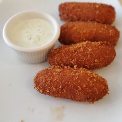 Casual Habana Cafe - Ham Croquettes with the delicious garlic dipping sauce.