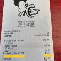 Wing Shack Windsor - BEWARE of the 3% Processing fee and additional sauce charges