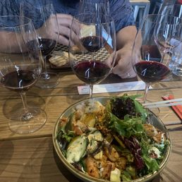 Red wine flight & shrimp poke bowl