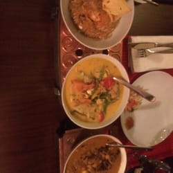 Neville's Fine Indian Dining - All three mains - (L-R) are biryani, fish, lamb