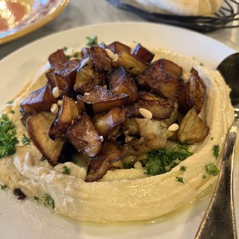 DVASH - Haifa hummus with eggplant - Mediterranean Near Me - Boca Raton, Florida DVASH - Haifa hummus with eggplant - Mediterranean Near Me - Boca Raton, Florida