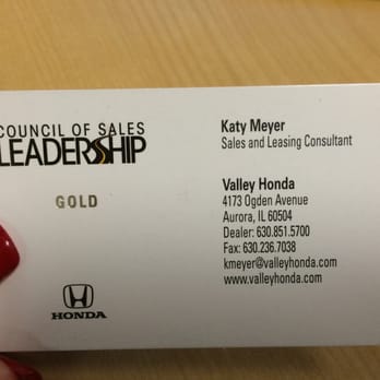 Valley Honda - The salesperson who assisted me, Katy Meyer, was fabulous! - Car Dealers Near Me - Aurora, Illinois Valley Honda - The salesperson who assisted me, Katy Meyer, was fabulous! - Car Dealers Near Me - Aurora, Illinois