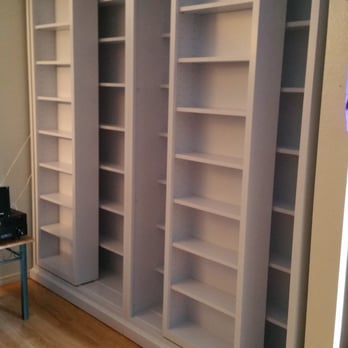 Custom Woodworx - Custom DVD shelves with sliding front shelves (empty) - Carpenters Near Me - Vancouver, Washington Custom Woodworx - Custom DVD shelves with sliding front shelves (empty) - Carpenters Near Me - Vancouver, Washington