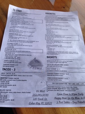Menu photo 6 83 West Cedar Key, FL