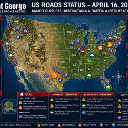 Saint George Insurance Brokerage - US Roads Status - April 16, 2026
Major Closures, Restrictions & Traffic Alerts by State.