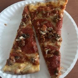Pepperoni, sausage, and mushroom pizza