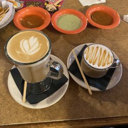 Doña Chela Restaurant - Left is roasted hazelnut cappuccino Right is caramel macchiato.