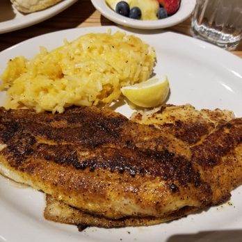 Cracker Barrel Old Country Store - Catfish with hashbrown and fruit. Corn bread and biscuit - Southern Near Me - West Valley, Utah Cracker Barrel Old Country Store - Catfish with hashbrown and fruit. Corn bread and biscuit - Southern Near Me - West Valley, Utah