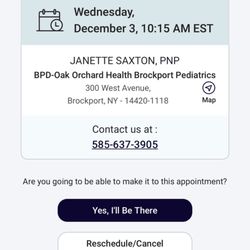 Oak Orchard Community Health Center - confirmation of appointment and time