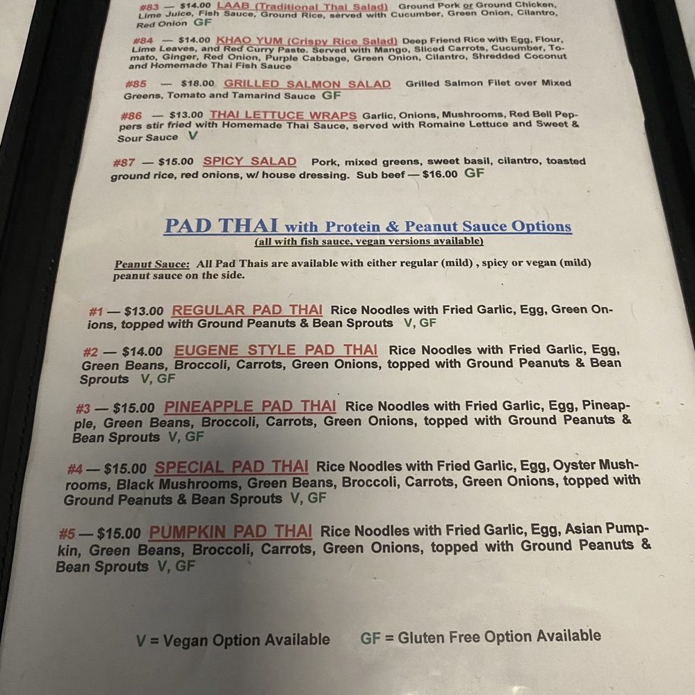 Ubon Thai Kitchen - Pad Thai and salad menu - Thai Near Me - Eugene, Oregon