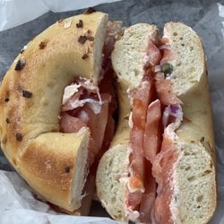 The Daily Bagel Cafe - Lox spread on onion bagel