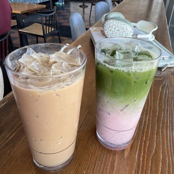 Component Coffee - Fresno - Coco Mocha (left), Strawberry Matcha Latte (right) - Coffee & Tea Near Me - Fresno, California