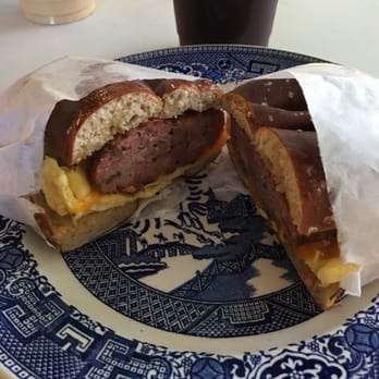 Breadhive Bakery & Cafe - The Aaliyah (sausage on a pretzel bagel) - Cafes Near Me - Buffalo, New York Breadhive Bakery & Cafe - The Aaliyah (sausage on a pretzel bagel) - Cafes Near Me - Buffalo, New York