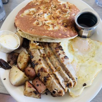 Millie's Cafe - Pasadena - 8/3/26 Huge portions! $23.50 complete with 2 special banana/walnut pancakes, apple sausage, eggs n potatoes - Breakfast & Brunch Near Me - Pasadena, California Millie's Cafe - Pasadena - 8/3/26 Huge portions! $23.50 complete with 2 special banana/walnut pancakes, apple sausage, eggs n potatoes - Breakfast & Brunch Near Me - Pasadena, California