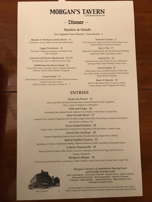 Menu photo 3 Morgan's Tavern Middlebury, VT