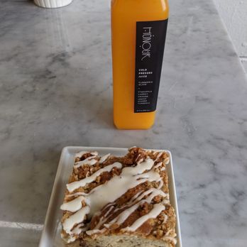 Honour Cafe - Brown butter pecan coffee cake and Turmeric Glow juice - Caterers Near Me - Minneapolis, Minnesota