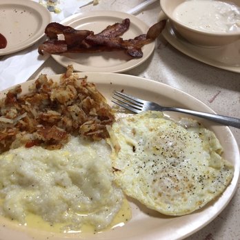 Pappa Yolk's Grill - 2 eggs with bacon, grits, hash browns! - Breakfast & Brunch Near Me - Pasadena, Texas
