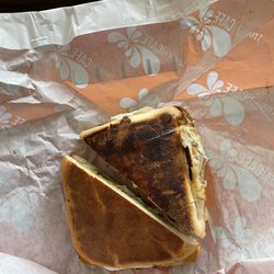 Burnt Chicken Pesto Sandwich (left: top of sandwich; right: bottom of sandwich)