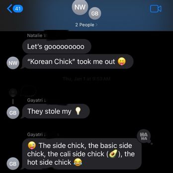 Side Chick - My friends having a whole text-convo about Side Chick's menu. - Chicken Shop Near Me - San Diego, California Side Chick - My friends having a whole text-convo about Side Chick's menu. - Chicken Shop Near Me - San Diego, California