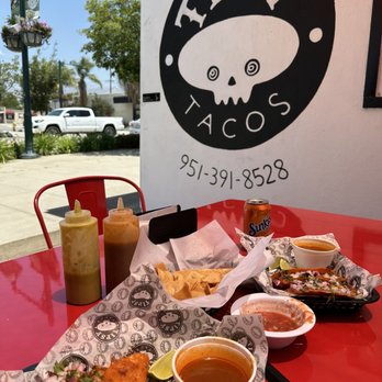 Tipsy Tacos - Quesabirria tacos on outside patio - Tacos Near Me - Yucaipa, California Tipsy Tacos - Quesabirria tacos on outside patio - Tacos Near Me - Yucaipa, California