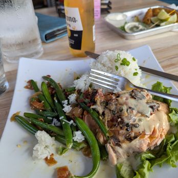 Pop's Sunset Grill - Grilled salmon Mediterranean style - Seafood Near Me - Nokomis, Florida Pop's Sunset Grill - Grilled salmon Mediterranean style - Seafood Near Me - Nokomis, Florida
