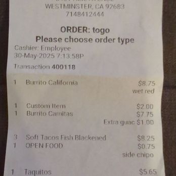 Taco Grill - No inflation or tariffs here! - Mexican Near Me - Westminster, California
