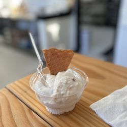 Cast Iron Creamery Scoop Shop & Waffle Bar - Single Scoop Huckleberry Pecan.. creamy and delicious