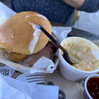 Slap's BBQ - The Sandwich (brisket) with Cheesy Corn - Barbeque Near Me - Kansas City, Kansas Slap's BBQ - The Sandwich (brisket) with Cheesy Corn - Barbeque Near Me - Kansas City, Kansas