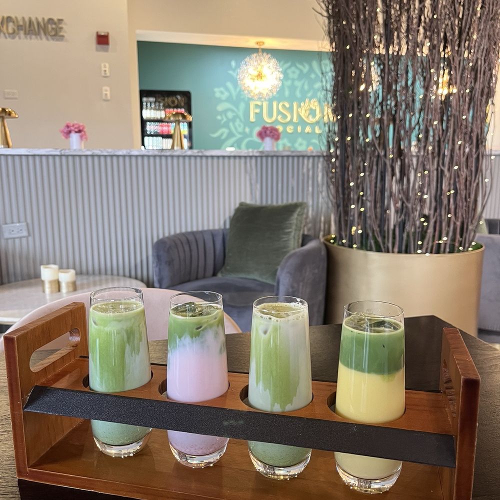 Fusion Social - Matcha flight - Desserts Near Me - Warrenville, Illinois Fusion Social - Matcha flight - Desserts Near Me - Warrenville, Illinois
