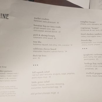 Compline Restaurant - Menu - Wine Bars Near Me - Napa, California