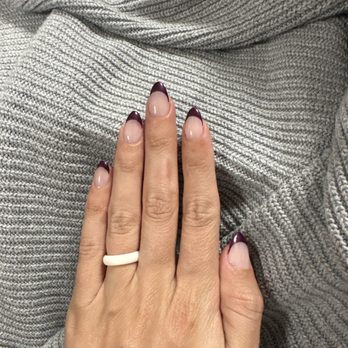 Paris Nails Spa - Acrylic full set. Purple French tip with natural background almond shape short. - Nail Salons Near Me - Pensacola, Florida Paris Nails Spa - Acrylic full set. Purple French tip with natural background almond shape short. - Nail Salons Near Me - Pensacola, Florida